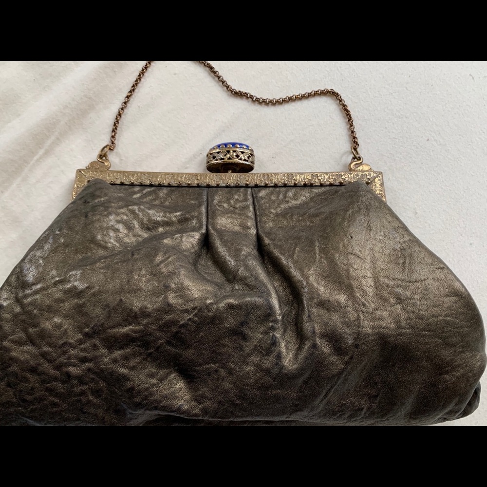 Vintage gorgeous metal frame leather purse